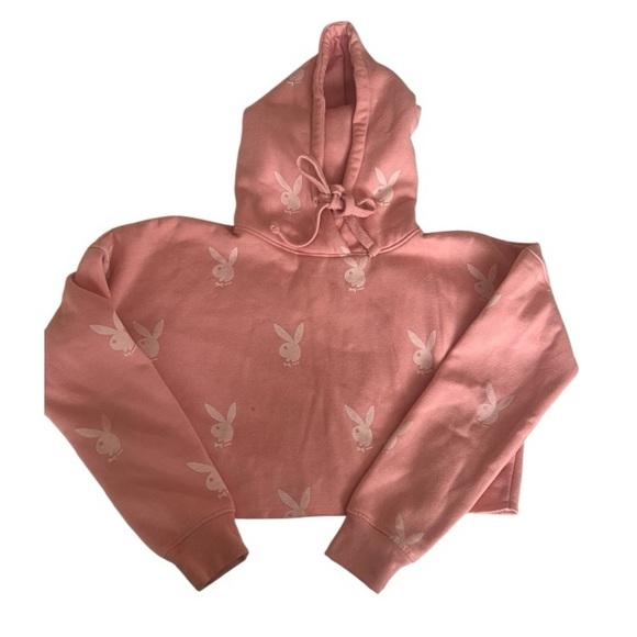 PLAYBOY Sweaters - PLAYBOY Cropped Baby Pink Hoodie